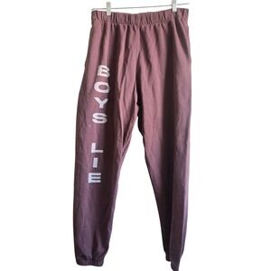 Boys Lie XL Sweatpants Womens Plum Brown Good Graphic Jogger Fleece Pockets